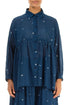 Flared Navy Embroidered Petals Cotton Shirt 1