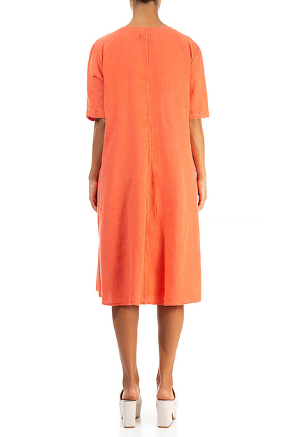 Flared New Orange Linen Dress 2