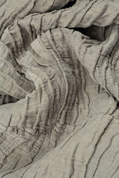 Flared Olive Grey Crinkled Silk Linen Dress