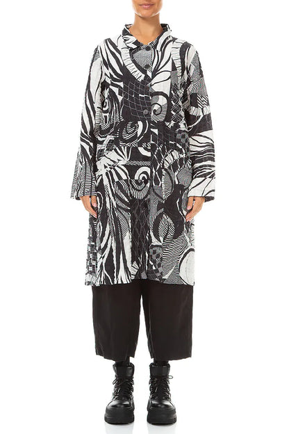 Flared Orbit Checkered Linen Cotton Jacket