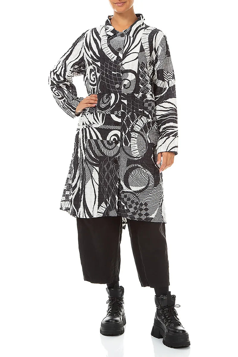 Flared Orbit Checkered Linen Cotton Jacket