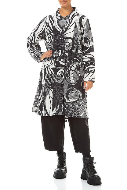 Flared Orbit Checkered Linen Cotton Jacket