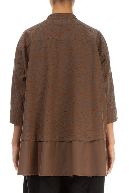 Flared Ornamented Aged Copper Silk Cotton Shirt 2