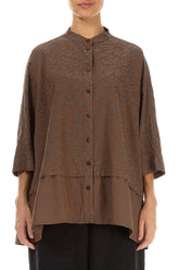 Flared Ornamented Aged Copper Silk Cotton Shirt 1