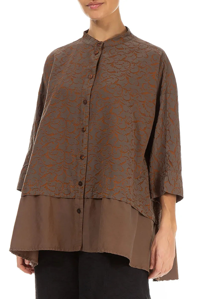 Flared Ornamented Aged Copper Silk Cotton Shirt 3