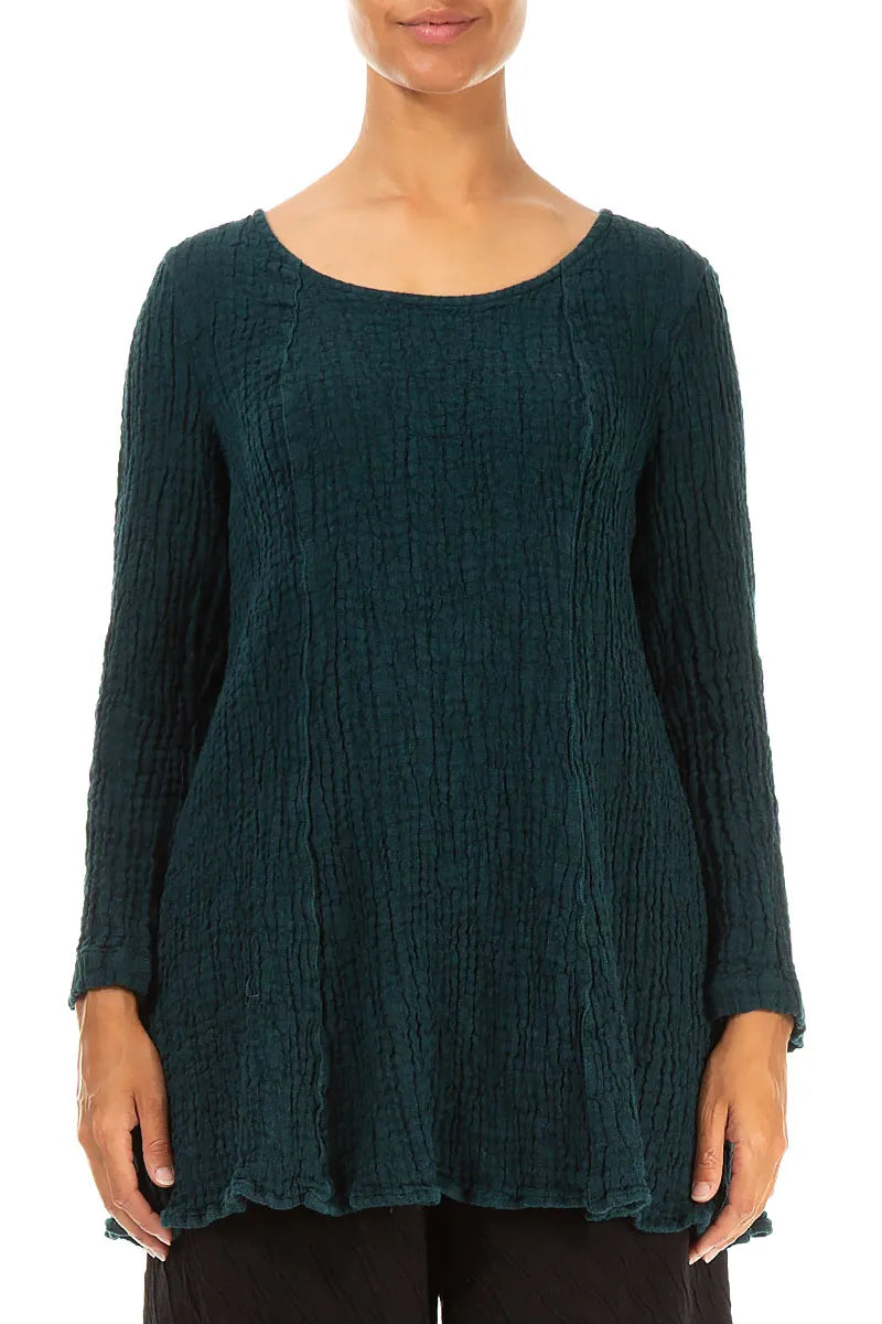 Flared Peacock Textured Linen Tunic 1