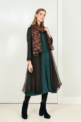 Flared Peacock Textured Silk Linen Dress 6