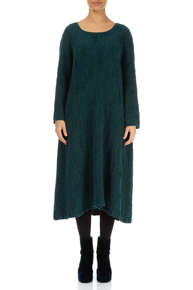Flared Peacock Textured Silk Linen Dress 1