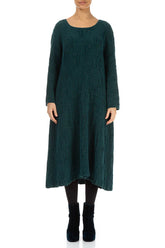 Flared Peacock Textured Silk Linen Dress 1