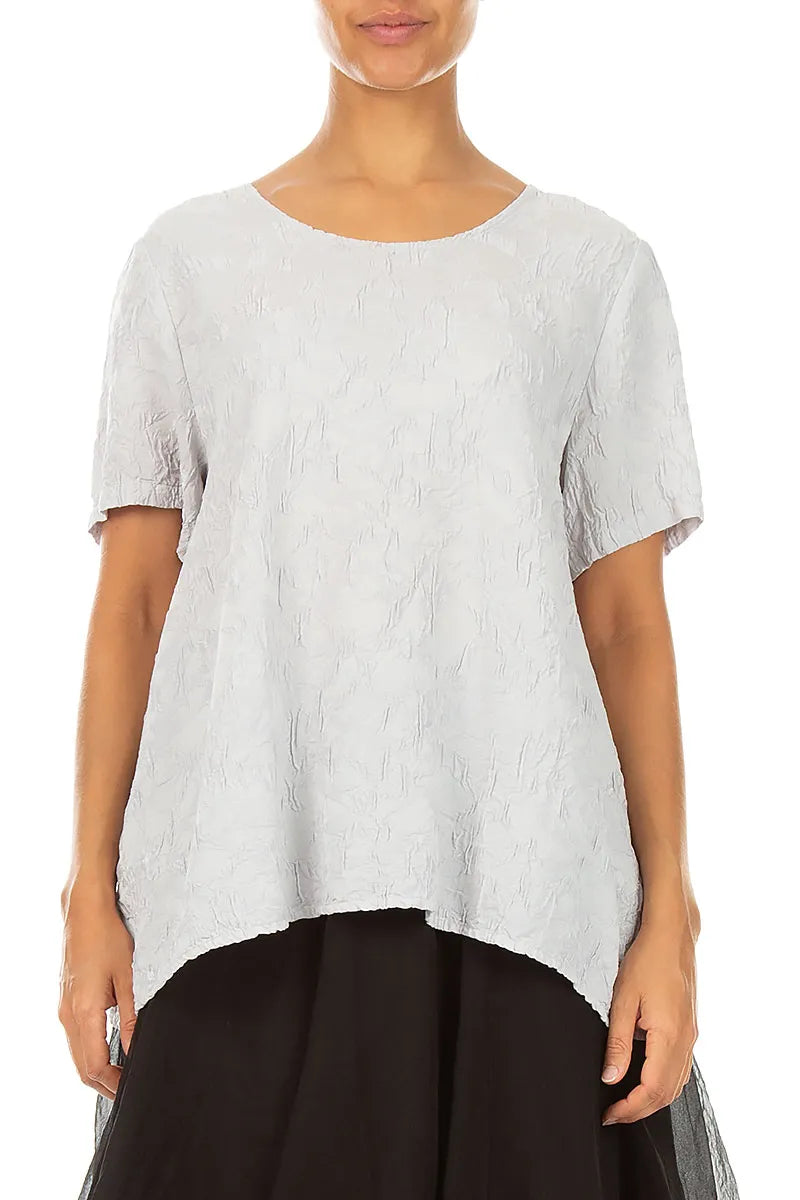 Flared Pearl Grey Textured Silk Viscose Blouse