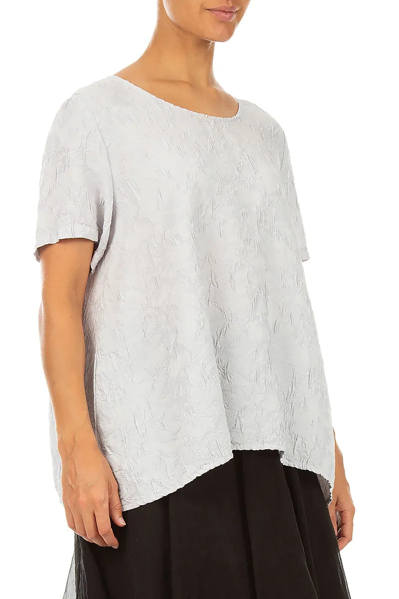 Flared Pearl Grey Textured Silk Viscose Blouse 3