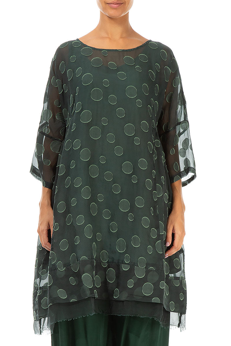 Flared Pine Green Bubbles Silk Tunic