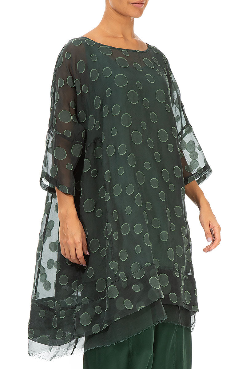 Flared Pine Green Bubbles Silk Tunic