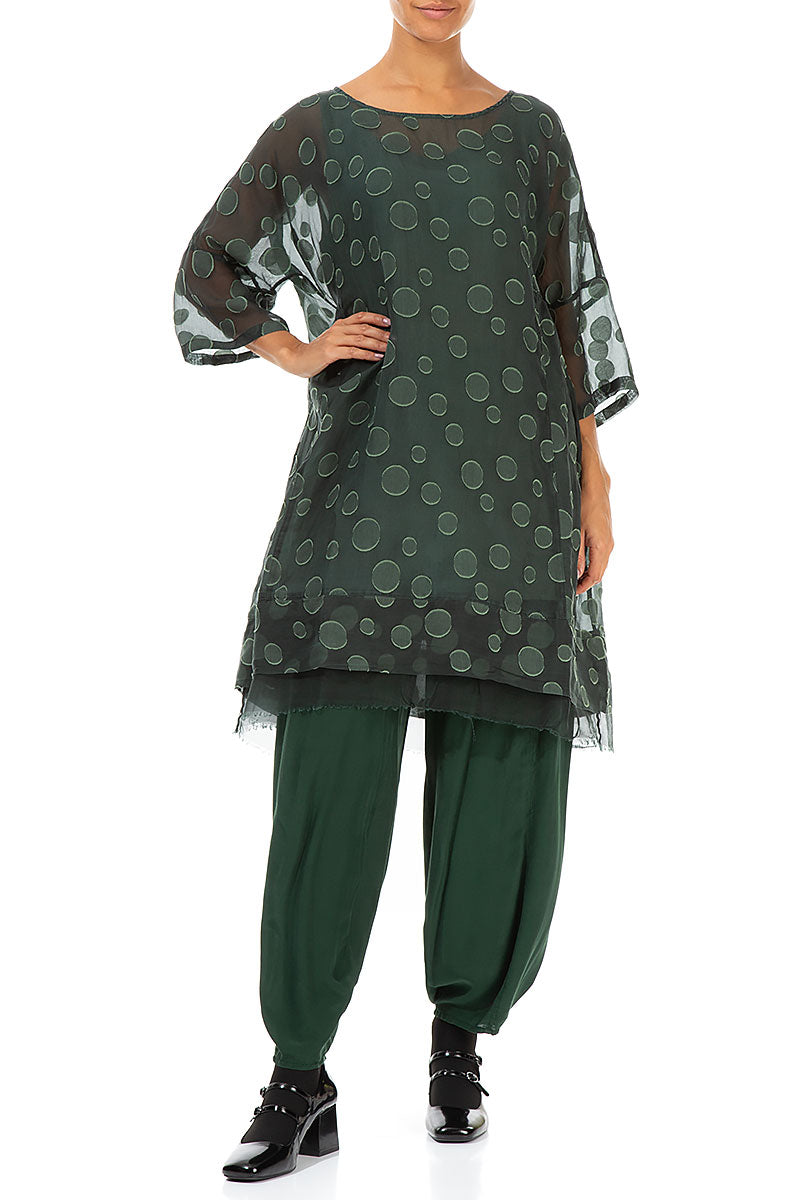 Flared Pine Green Bubbles Silk Tunic