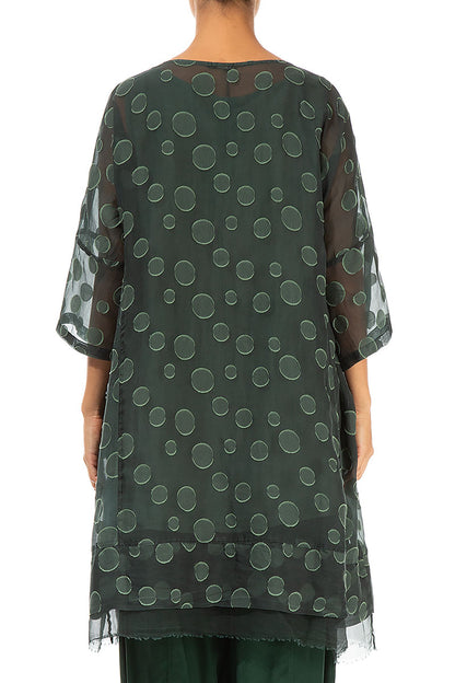 Flared Pine Green Bubbles Silk Tunic