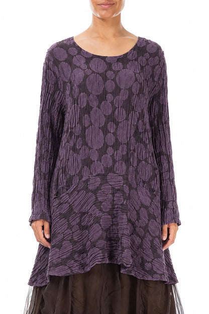 Flared Pockets Crinkled Deep Plum Circle Silk Linen Tunic