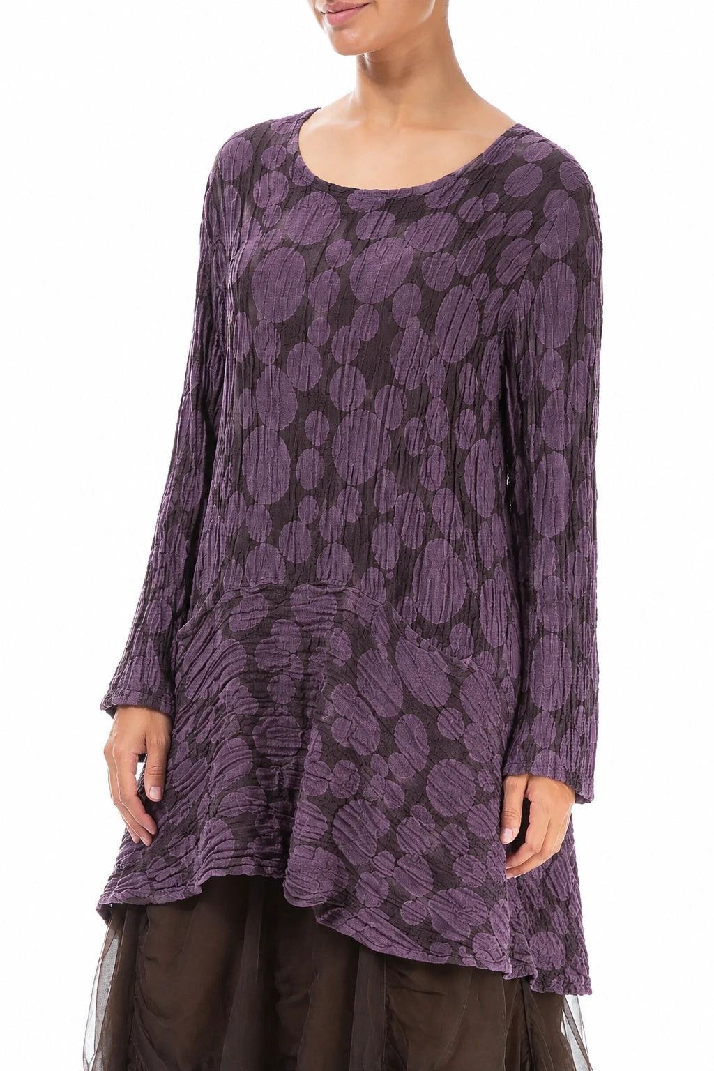 Flared Pockets Crinkled Deep Plum Circle Silk Linen Tunic 3