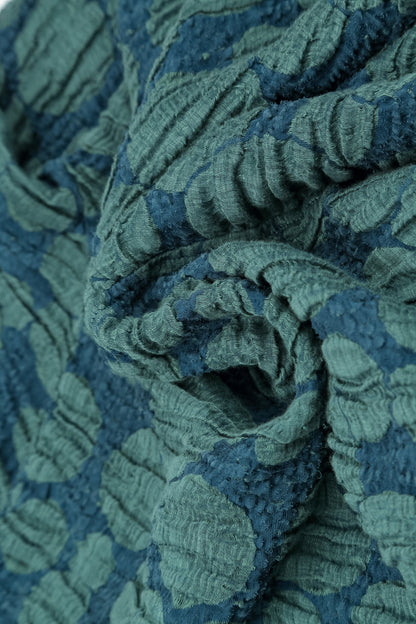 Flared Pockets Crinkled Deep Turquoise Circle Silk Linen Tunic