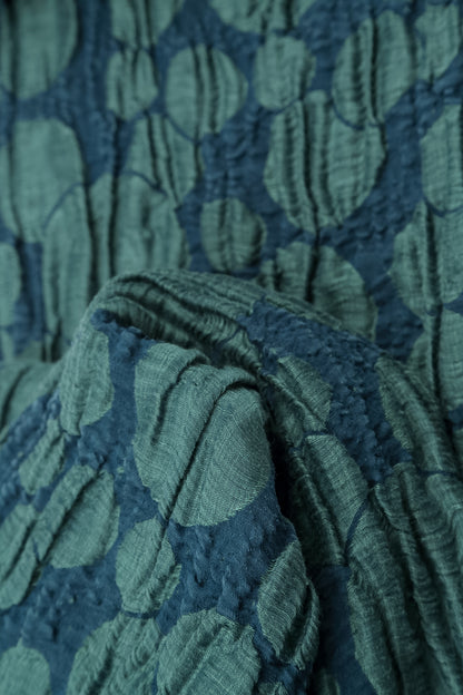 Flared Pockets Crinkled Deep Turquoise Circle Silk Linen Tunic