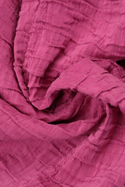 Flared Pockets Crinkled Fuchsia Silk Linen Blouse 5