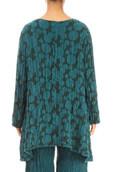 Flared Pockets Crinkled Peacock Circle Silk Linen Tunic 2