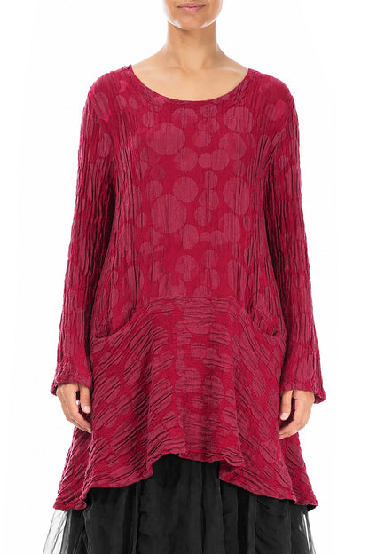 Flared Pockets Crinkled Ruby Circle Silk Linen Tunic