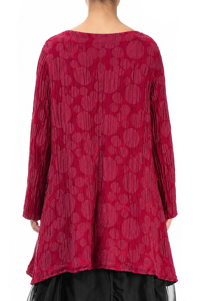 Flared Pockets Crinkled Ruby Circle Silk Linen Tunic