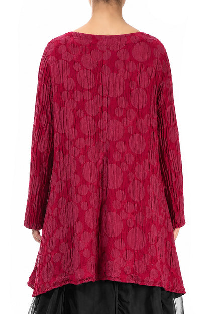 Flared Pockets Crinkled Ruby Circle Silk Linen Tunic