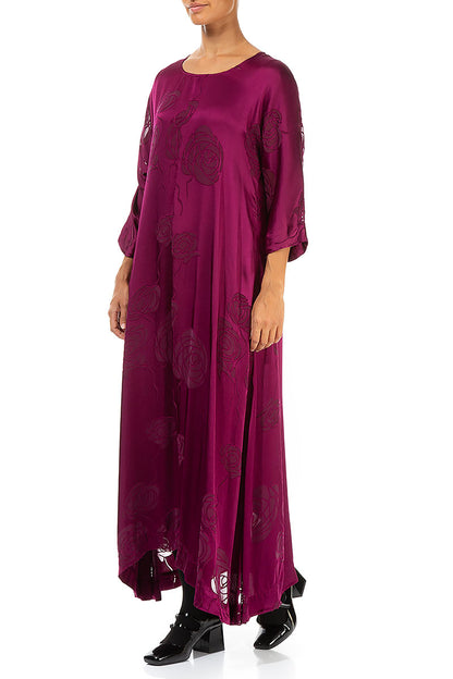 Flared Roses Magenta Silk Dress