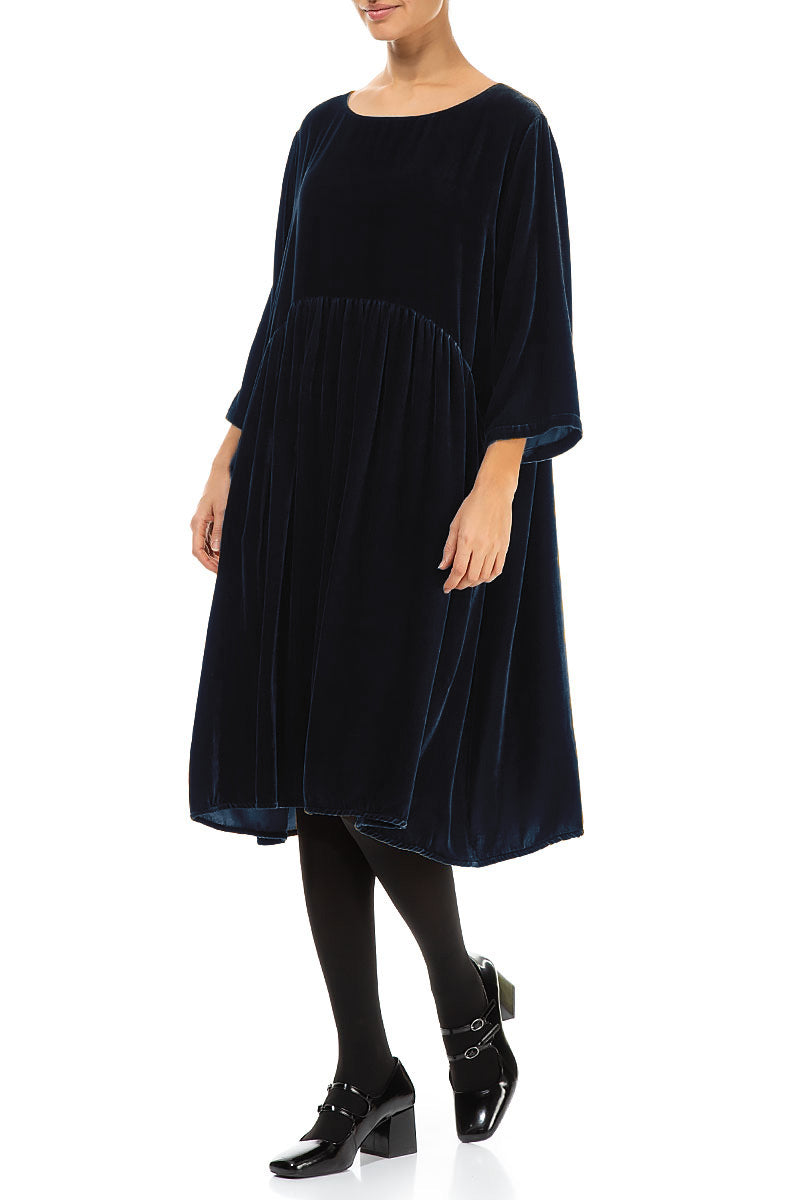 Flared Royal Blue Silk Velvet Dress 4