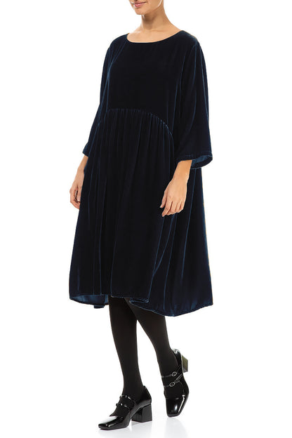 Flared Royal Blue Silk Velvet Dress 4