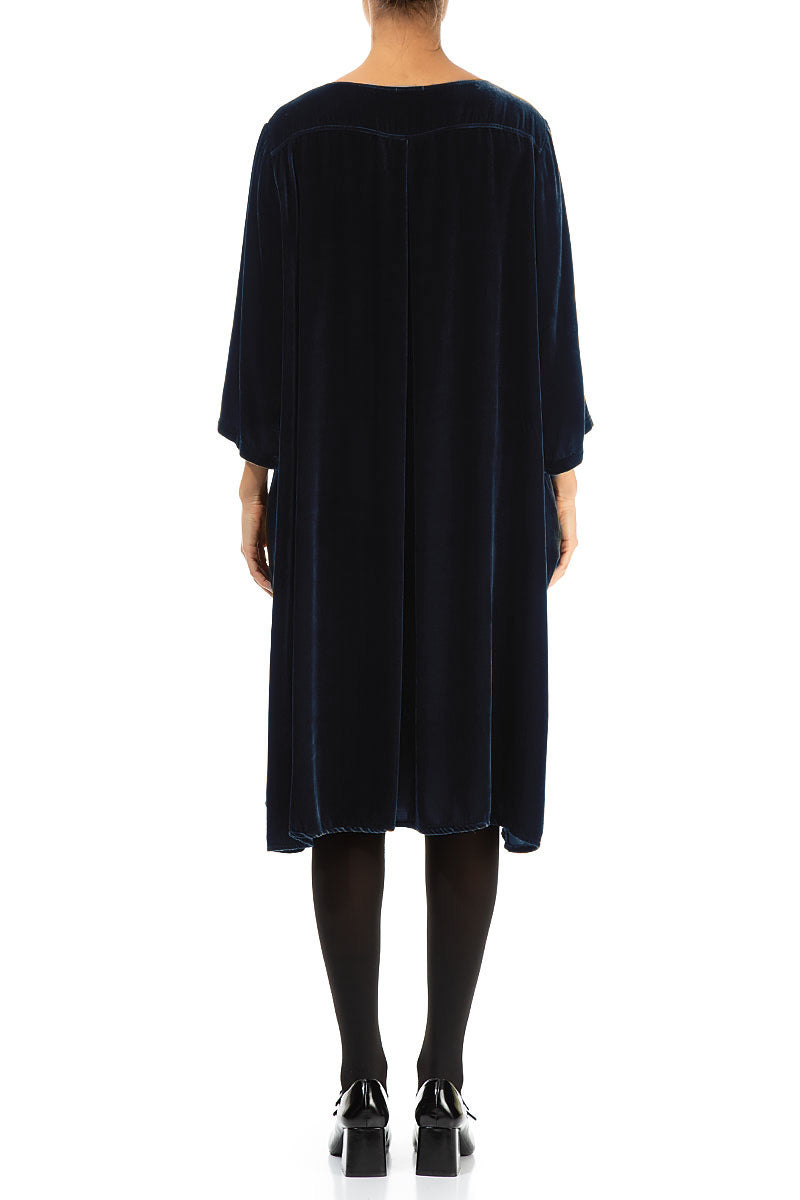 Flared Royal Blue Silk Velvet Dress 2