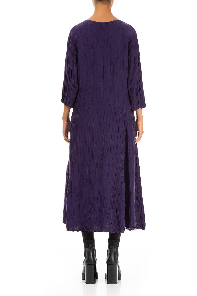 Flared Royal Purple Crinkled Silk Linen Dress 2