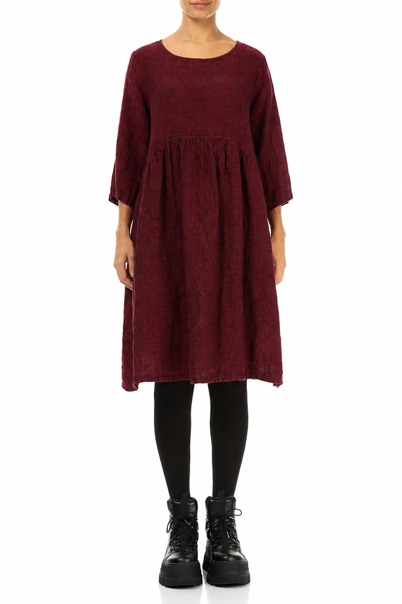 Flared Ruby Mélange Linen Midi Dress