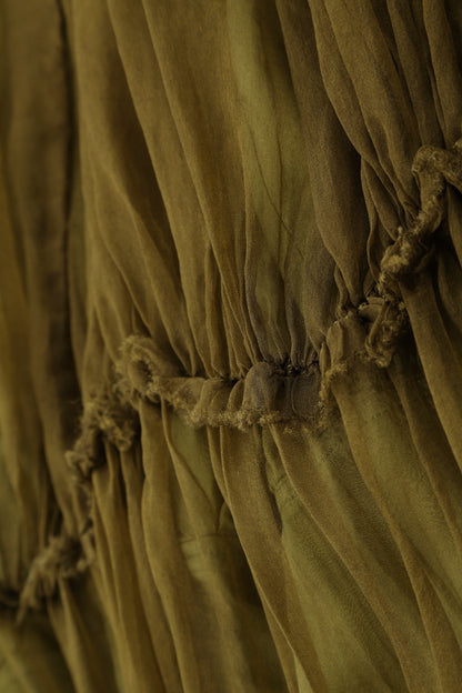 Flared Ruffle Golden Lime Silk Chiffon Midi Skirt