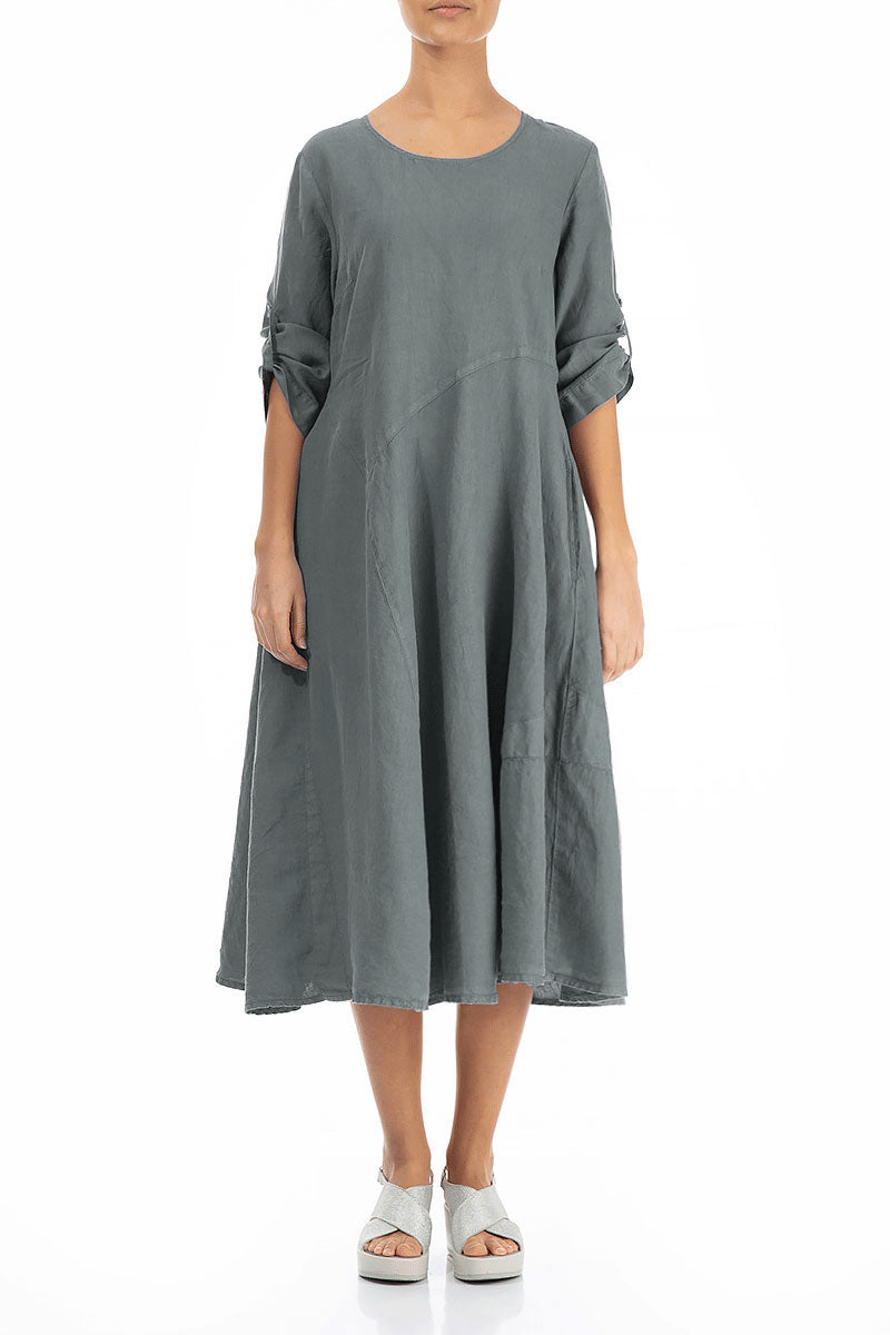 Flared A-Line Sage Linen Dress