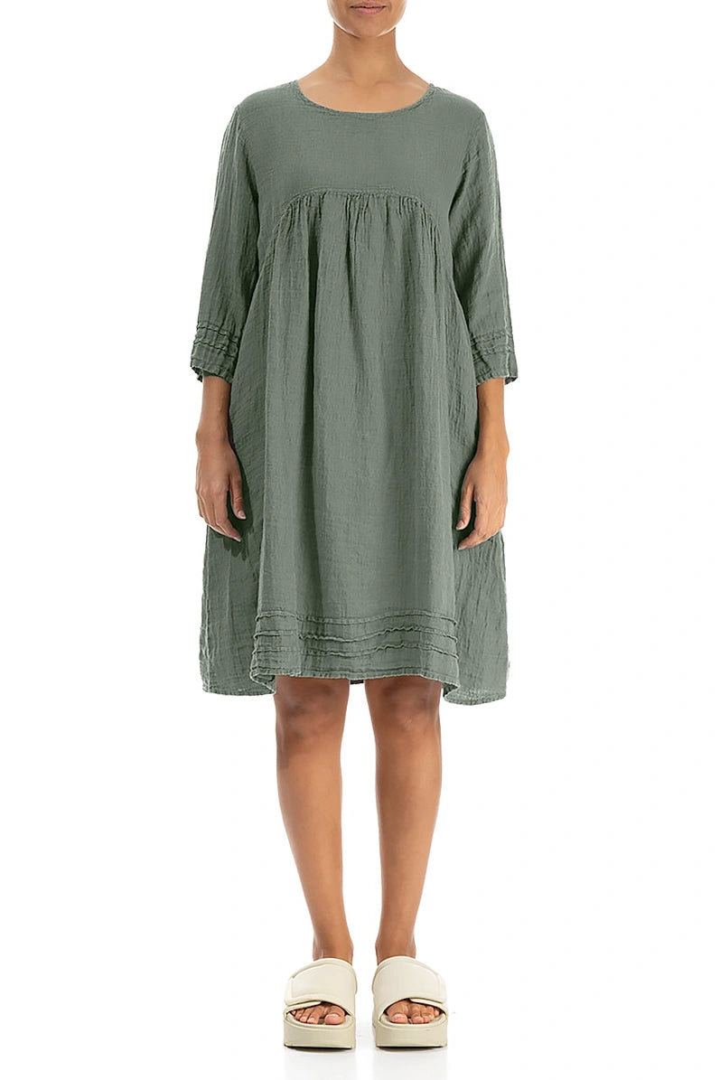 Flared Sage Crêpe Linen Dress 1