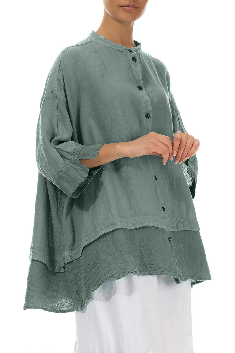 Flared Sage Linen Shirt
