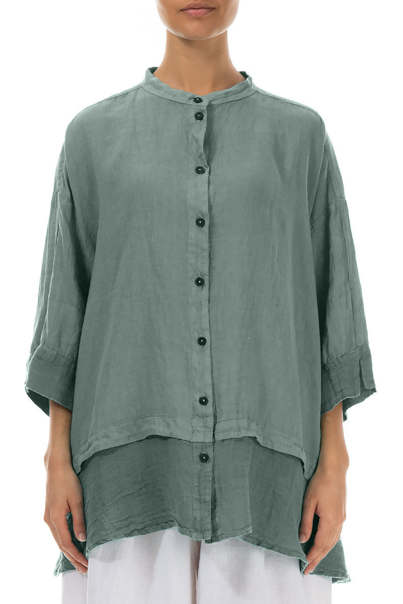 Flared Sage Linen Shirt