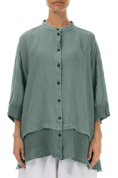 Flared Sage Linen Shirt