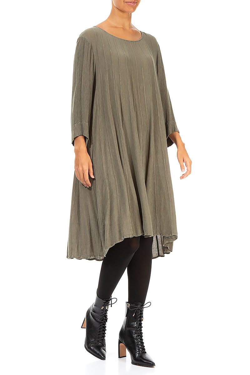 Flared Sage Silk Viscose Dress