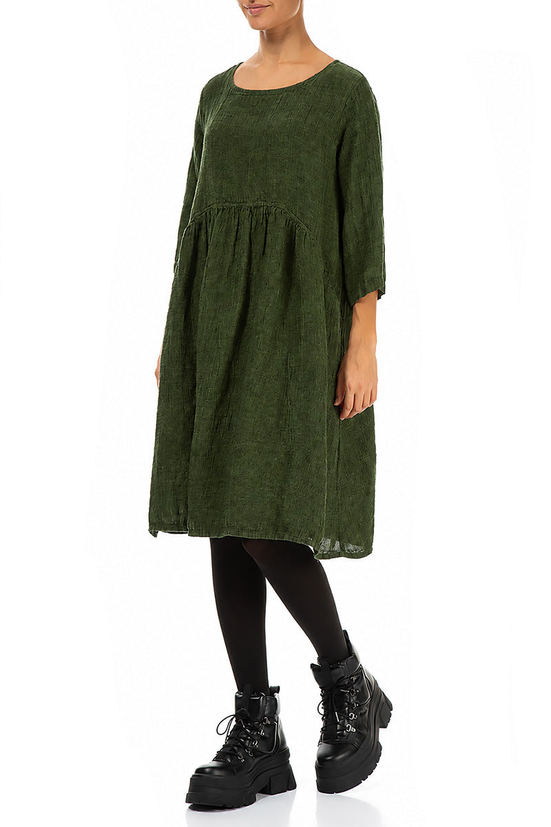 Flared Shamrock Green Mélange Linen Midi Dress 3