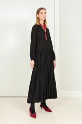 Flared Back Buttons Black Silk Dress 6