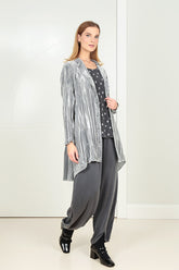 Flared Silver Crumpled Silk Velvet Jacket 1