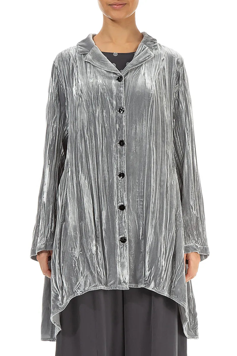 Flared Silver Crumpled Silk Velvet Jacket 2