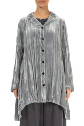 Flared Silver Crumpled Silk Velvet Jacket 2