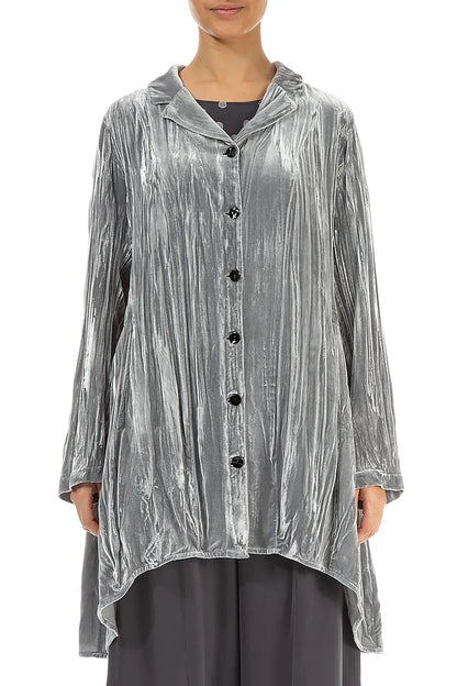 Flared Silver Crumpled Silk Velvet Jacket 2