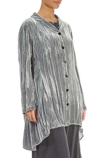 Flared Silver Crumpled Silk Velvet Jacket 4