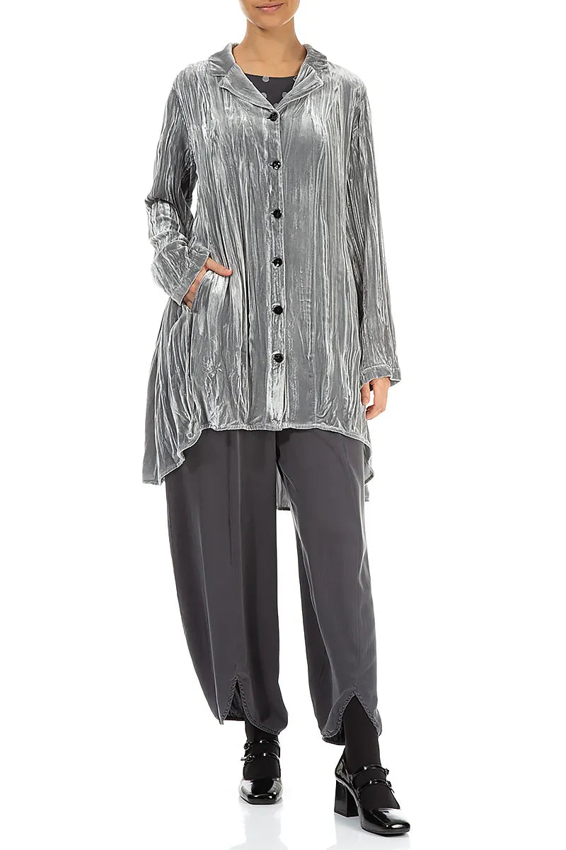 Flared Silver Crumpled Silk Velvet Jacket 5