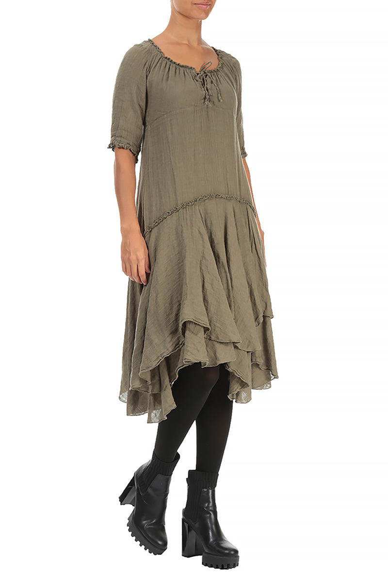 Flared Silver Sage Gauze Linen Dress